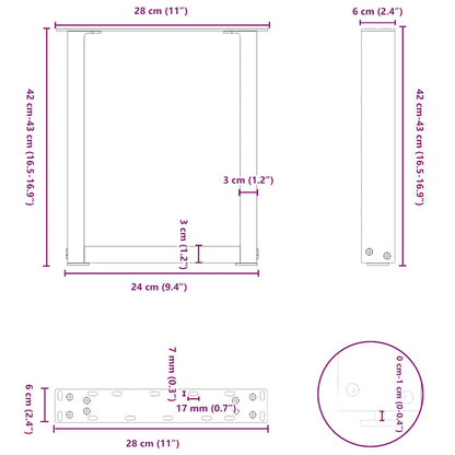 Coffee Table Legs U-Shaped 2 pcs Natural Steel 28x(42-43) cm Steel