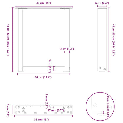 Coffee Table Legs U-Shaped 2 pcs White 38x(42-43) cm Steel
