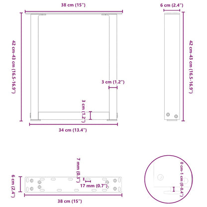Coffee Table Legs U-Shaped 2 pcs Anthracite 38x(42-43) cm Steel