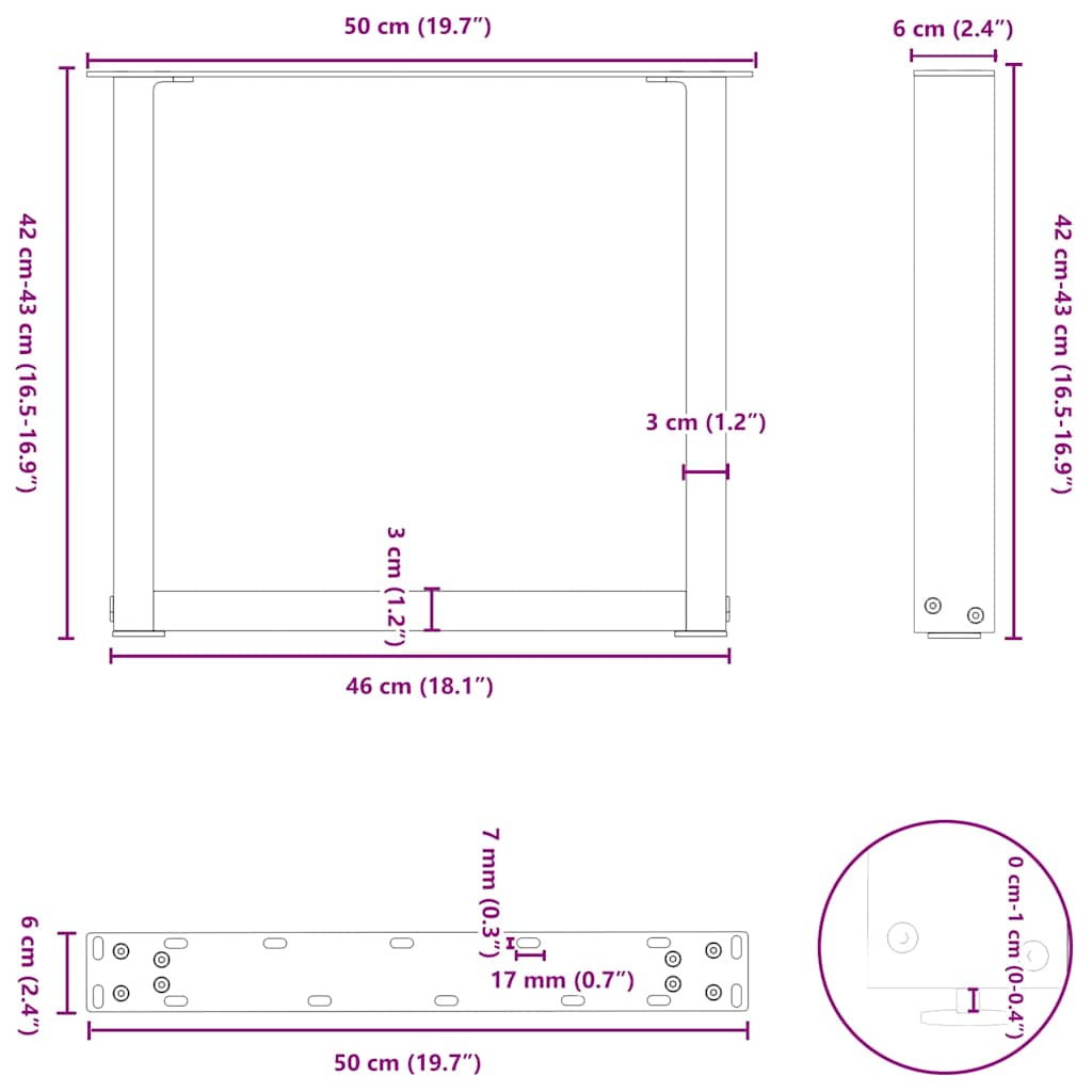 Coffee Table Legs U-Shaped 2 pcs Black 50x(42-43) cm Steel