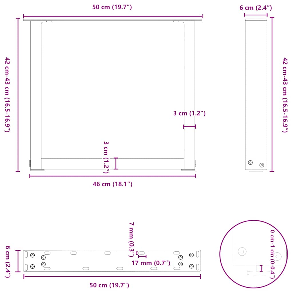 Coffee Table Legs U-Shaped 2 pcs White 50x(42-43) cm Steel