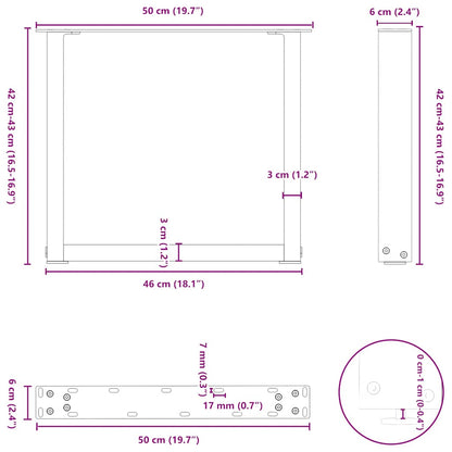 Coffee Table Legs U-Shaped 2 pcs White 50x(42-43) cm Steel
