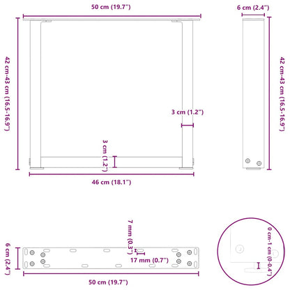 Coffee Table Legs U-Shaped 2 pcs Natural Steel 50x(42-43) cm Steel