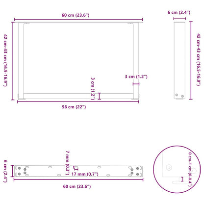 Coffee Table Legs U-Shaped 2 pcs Black 60x(42-43) cm Steel
