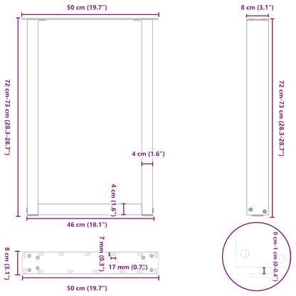 Dining Table Legs U-Shaped 2 pcs White 50x(72-73) cm Steel