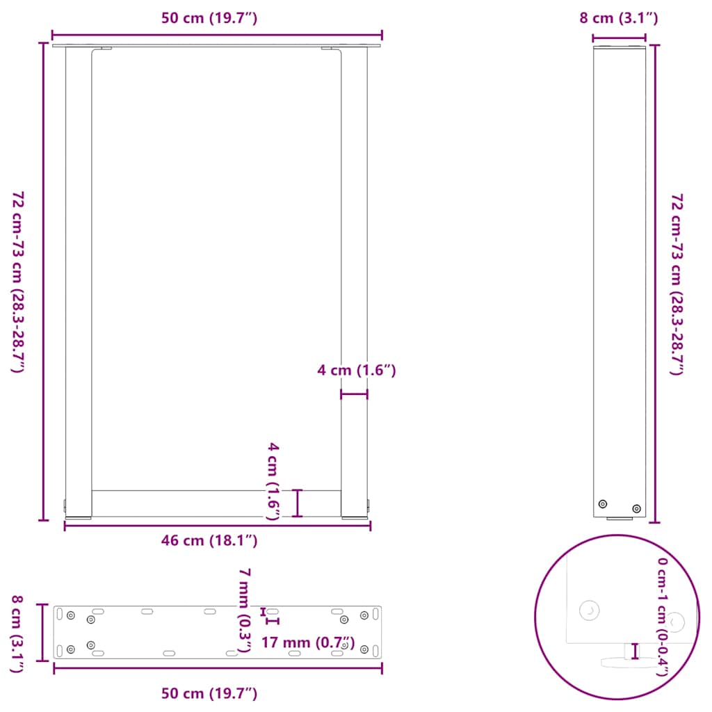 Dining Table Legs U-Shaped 2 pcs Natural Steel 50x(72-73) cm Steel