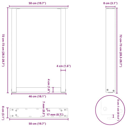 Dining Table Legs U-Shaped 2 pcs Natural Steel 50x(72-73) cm Steel