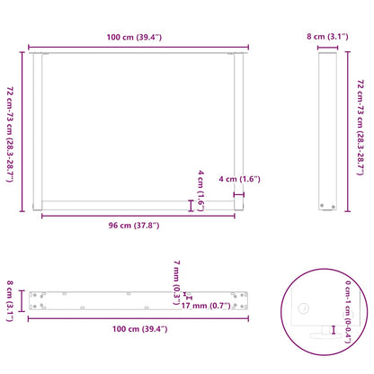 Dining Table Legs U-Shaped 2 pcs Natural Steel 100x(72-73) cm Steel