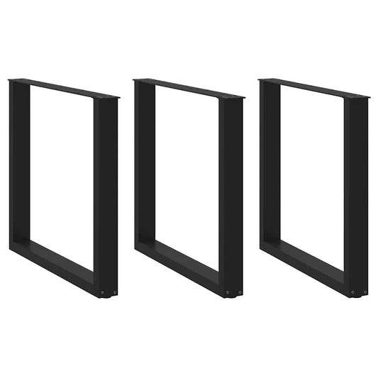 Dining Table Legs U-Shaped 3 pcs Black 80x(72-73) cm Steel
