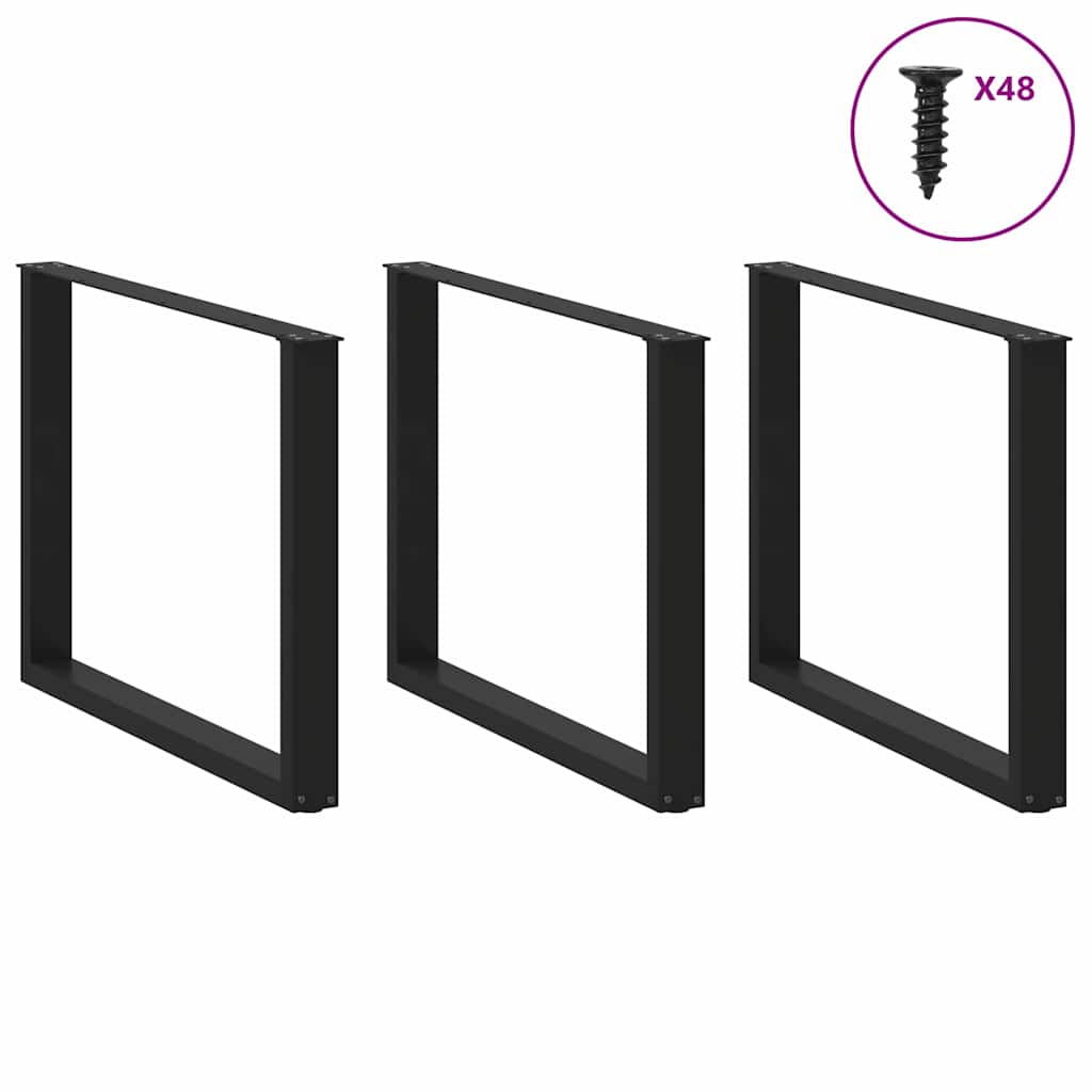 Dining Table Legs U-Shaped 3 pcs Black 100x(72-73) cm Steel