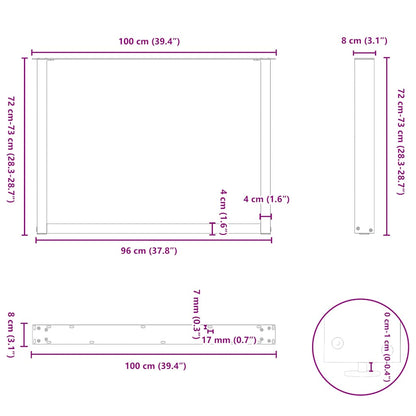 Dining Table Legs U-Shaped 3 pcs White 100x(72-73) cm Steel