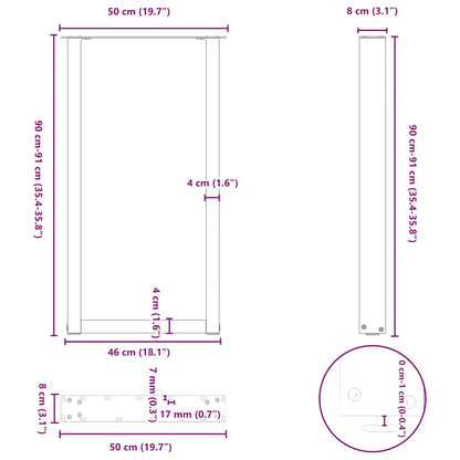 Bar Table Legs U-Shaped 2 pcs White 50x(90-91) cm Steel