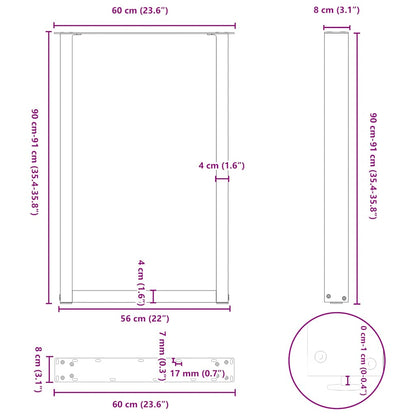 Bar Table Legs U-Shaped 2 pcs Black 60x(90-91) cm Steel