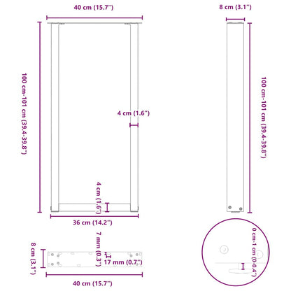 Bar Table Legs U-Shaped 2 pcs Black 40x(100-101) cm Steel