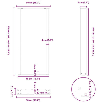 Bar Table Legs U-Shaped 2 pcs Anthracite 50x(100-101) cm Steel