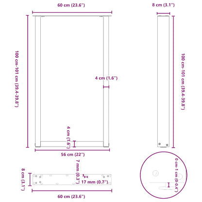 Bar Table Legs U-Shaped 2 pcs Black 60x(100-101) cm Steel