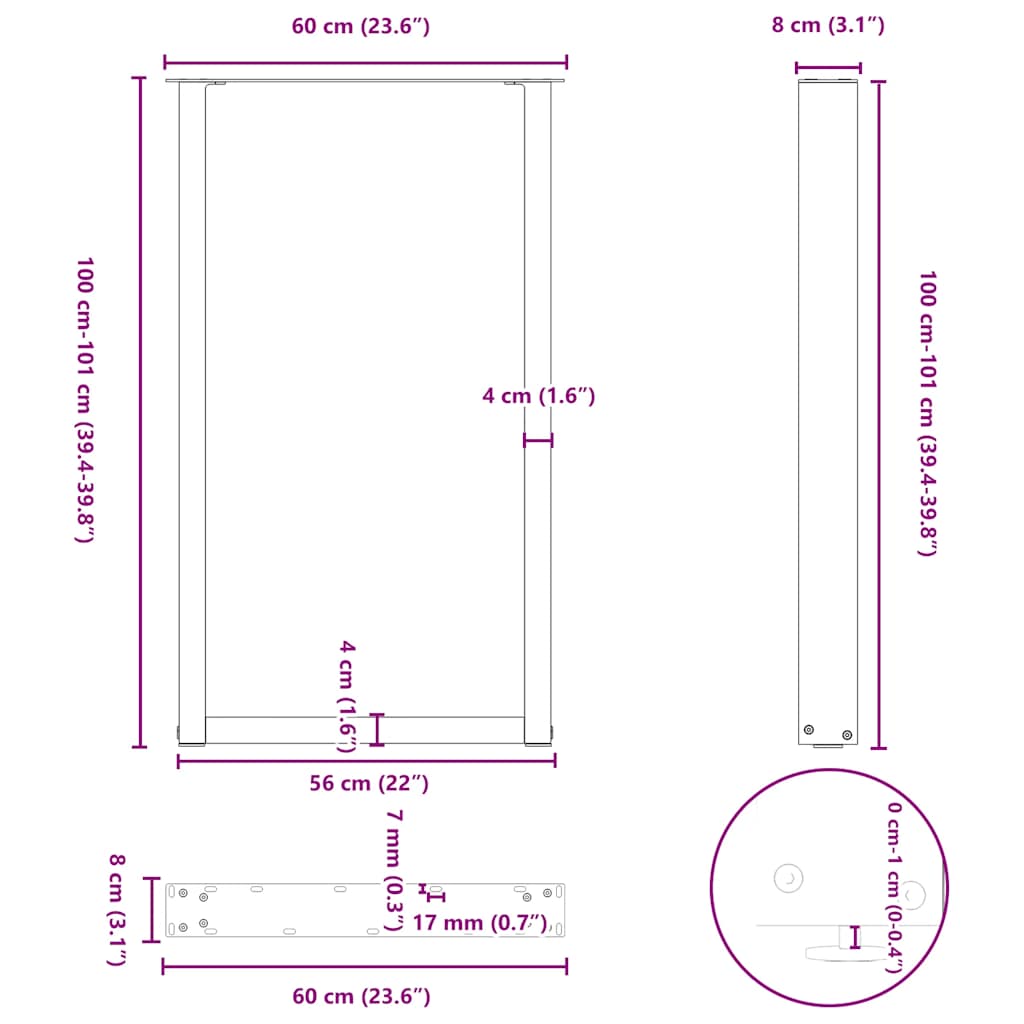 Bar Table Legs U-Shaped 2 pcs Anthracite 60x(100-101) cm Steel