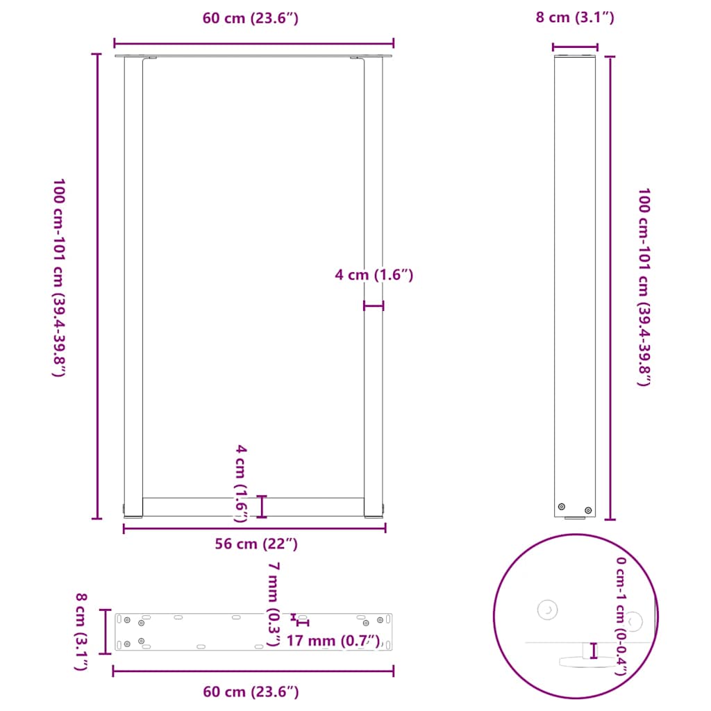 Bar Table Legs U-Shaped 2 pcs Natural Steel 60x(100-101) cm Steel