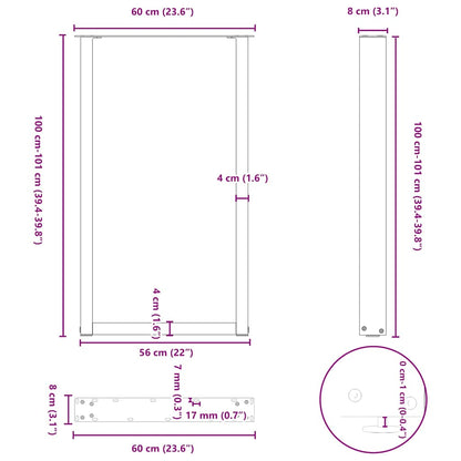 Bar Table Legs U-Shaped 2 pcs Natural Steel 60x(100-101) cm Steel