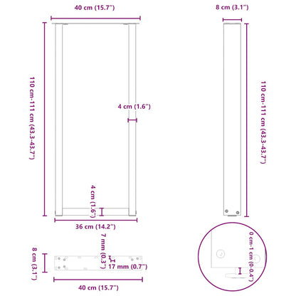 Bar Table Legs U-Shaped 2 pcs Black 40x(110-111) cm Steel