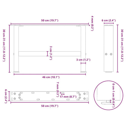 Coffee Table Legs Natural Steel 2 pcs 50x(30-31) cm Steel
