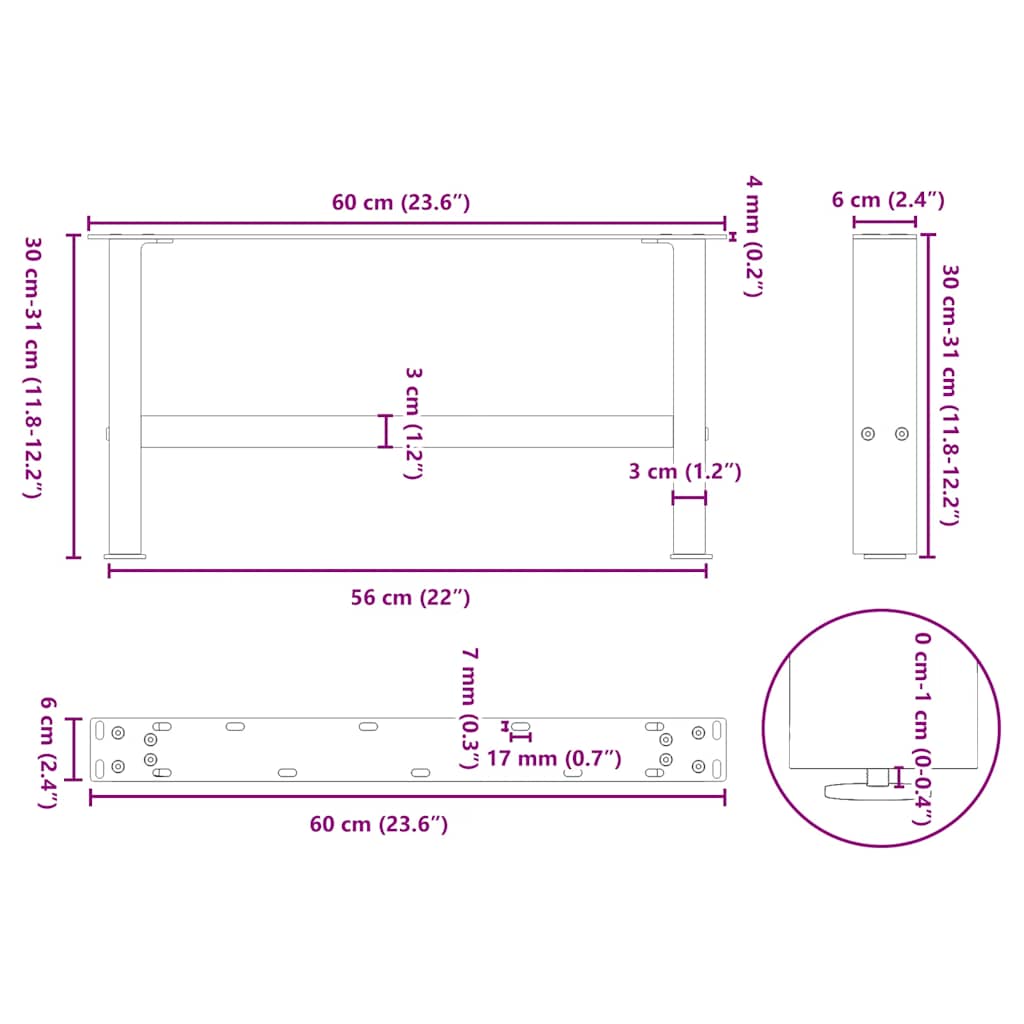 Coffee Table Legs Anthracite 2 pcs 60x(30-31) cm Steel