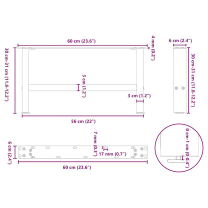 Coffee Table Legs Natural Steel 2 pcs 60x(30-31) cm Steel