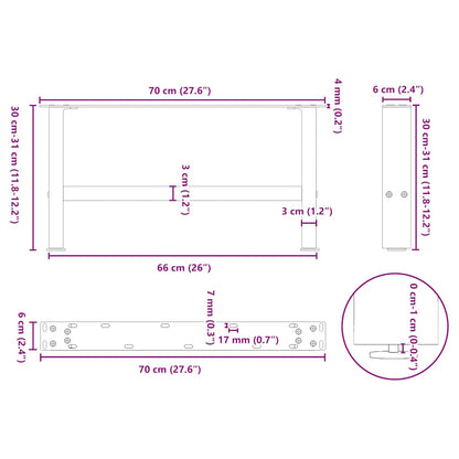 Coffee Table Legs White 2 pcs 70x(30-31) cm Steel