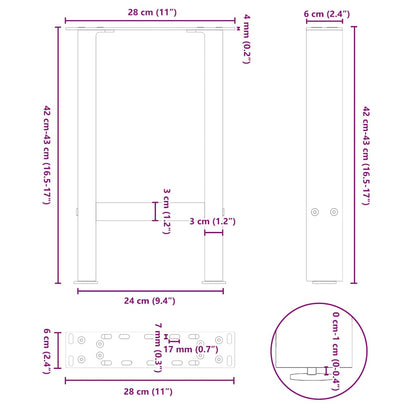 Coffee Table Legs Black 2 pcs 28x(42-43) cm Steel