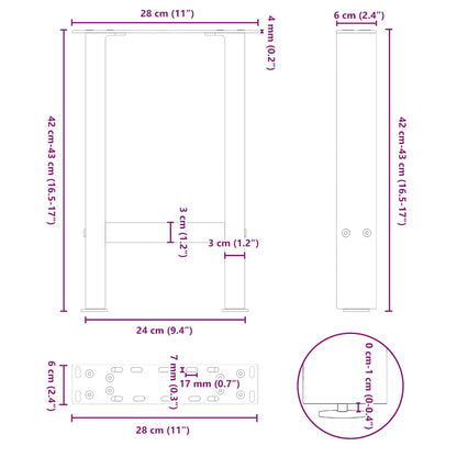 Coffee Table Legs Anthracite 2 pcs 28x(42-43) cm Steel