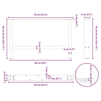 Coffee Table Legs White 2 pcs 70x(42-43) cm Steel