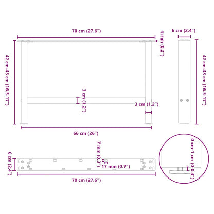 Coffee Table Legs Anthracite 2 pcs 70x(42-43) cm Steel