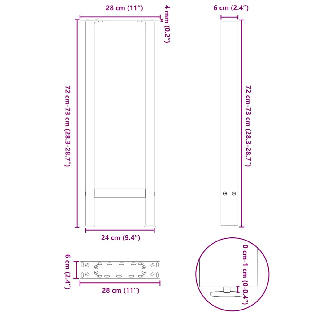 Console Table Legs Anthracite 2 pcs 28x(72-73) cm Steel