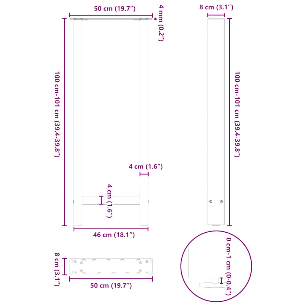 Bar Table Legs White 2 pcs 50x(100-101) cm Steel