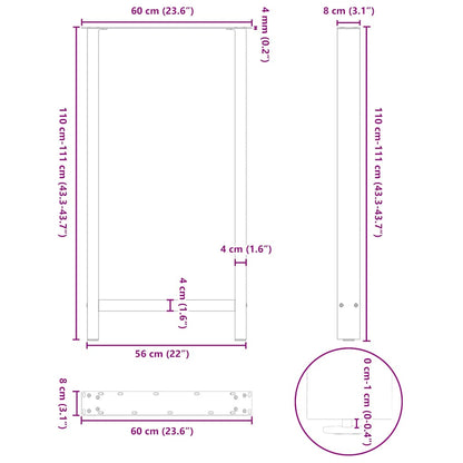 Bar Table Legs White 2 pcs 60x(110-111) cm Steel