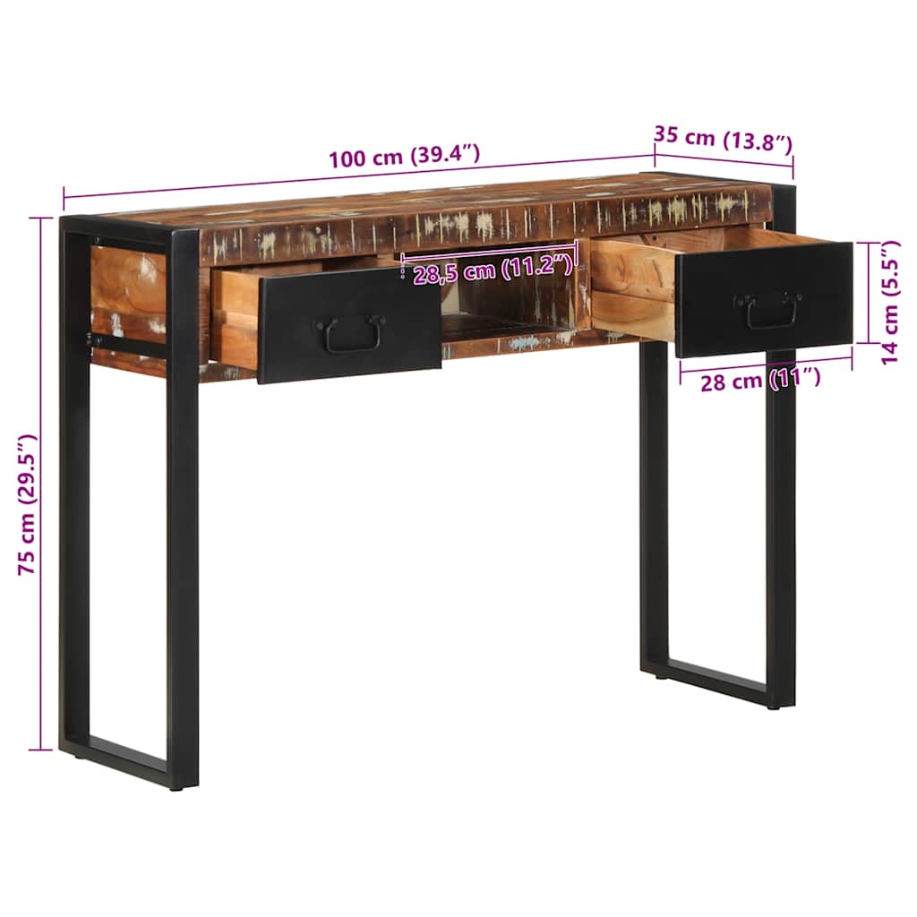 Console Table Multicolour 100x35x75 cm Solid Wood Reclaimed