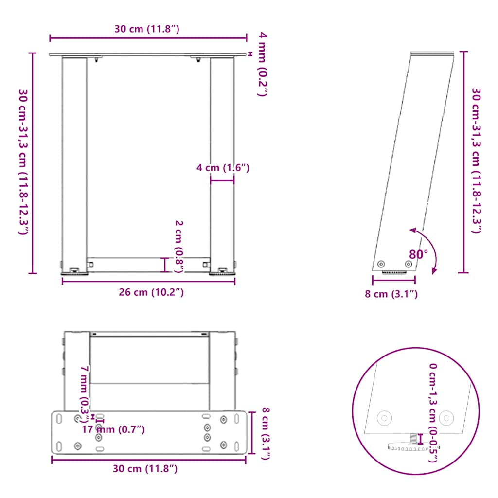 Coffee Table Legs U-Shaped 2 pcs Black 30x(30-31) cm Steel