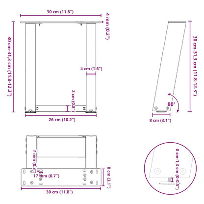 Coffee Table Legs U-Shaped 2 pcs Natural Steel 30x(30-31) cm Steel