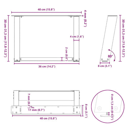 Coffee Table Legs U-Shaped 2 pcs Black 40x(30-31) cm Steel