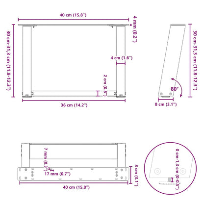 Coffee Table Legs U-Shaped 2 pcs Anthracite 40x(30-31) cm Steel