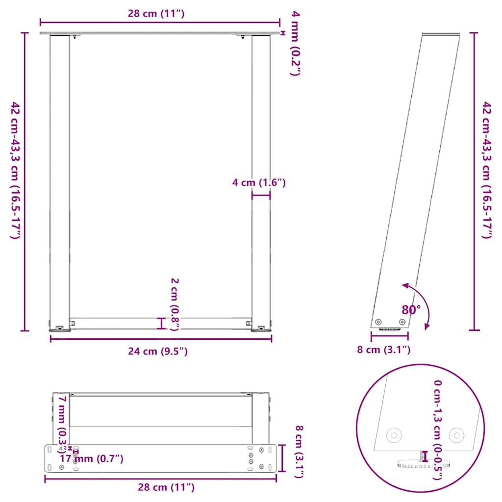 Coffee Table Legs U-Shaped 2 pcs Natural Steel 28x(42-43) cm Steel
