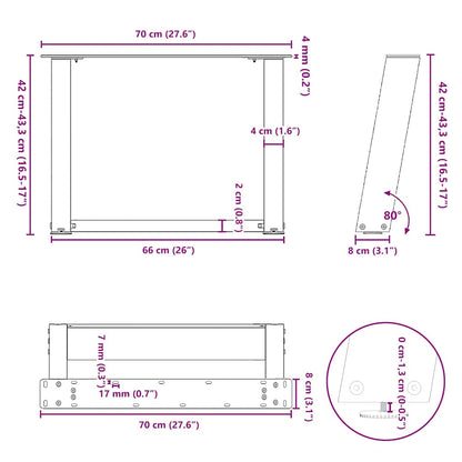Coffee Table Legs U-Shaped 2 pcs Black 70x(42-43) cm Steel
