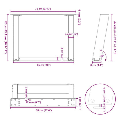Coffee Table Legs U-Shaped 2 pcs White 70x(42-43) cm Steel