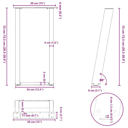 Console Table Legs U-Shaped 2 pcs Natural Steel 38x(72-73) cm Steel