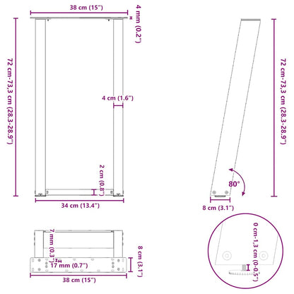 Console Table Legs U-Shaped 2 pcs Natural Steel 38x(72-73) cm Steel