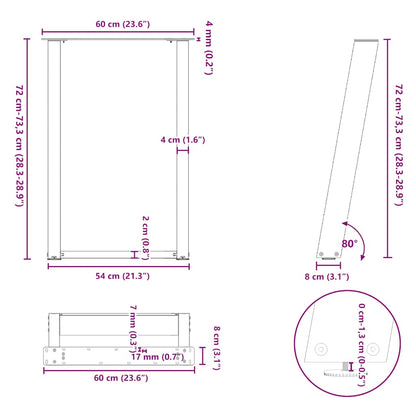 Dining Table Legs U-Shaped 2 pcs Natural Steel 60x(72-73) cm Steel