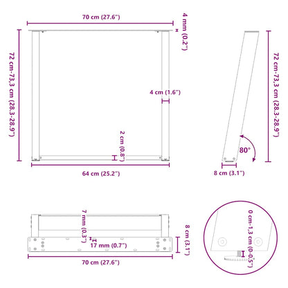 Dining Table Legs U-Shaped 2 pcs Anthracite 70x(72-73) cm Steel