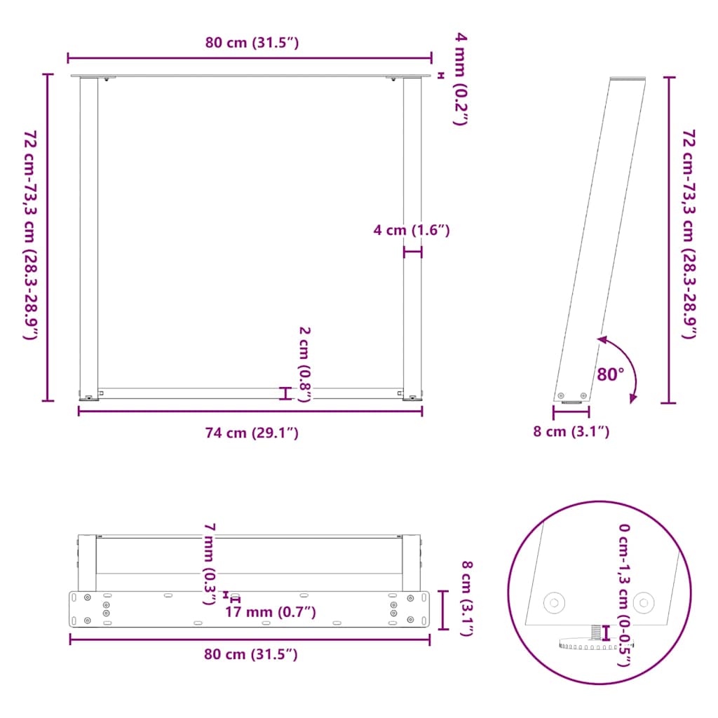 Dining Table Legs U-Shaped 2 pcs Black 80x(72-73) cm Steel
