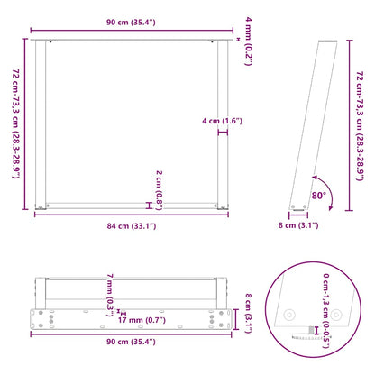 Dining Table Legs U-Shaped 2 pcs White 90x(72-73) cm Steel