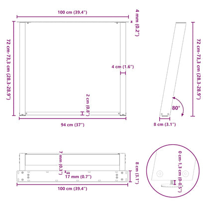 Dining Table Legs U-Shaped 2 pcs Natural Steel 100x(72-73) cm Steel